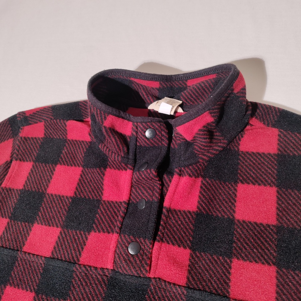Duluth Trading Co Women XL Buffalo Plaid Fleece Pullover Red Black Snap Mock - Picture 3 of 8